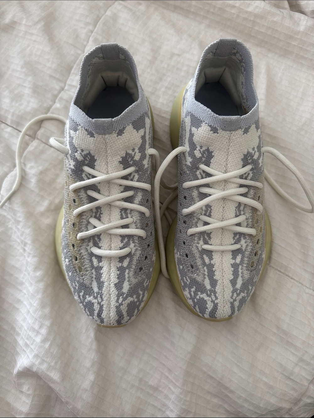 Yeezy Women’s Knit Sneakers in Gray, Cream and Light Yellow